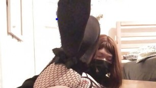 Crossdresser sissy pervert fuck ass with big dildo inflatable anal plug and attempt self fist wearing lingerie and stockings