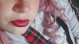 Sissy juvia jolie wears a sexy schoolgirl Outfit and plays around with her dick