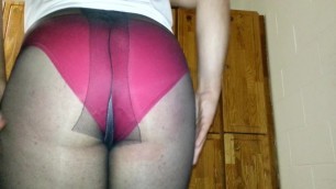 More PANTYHOSE Ass Teasing Navy PANTYHOSE & Red Panties