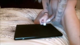 Insanely Hot Tranny Blows her Load on her Laptop
