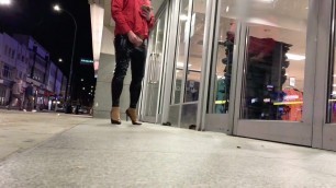 Crossdressed wanking in public