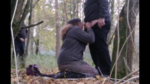 Sissy and horny crossdresser in the woods is fucked