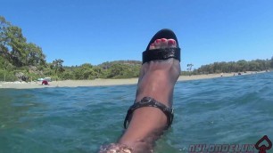 highheel and pantyhose on the beach