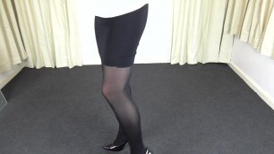 Shemale in black pantyhose & tight skirt