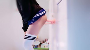 Korean Sissy Crossdresser Schoolgirl Anal & Cum