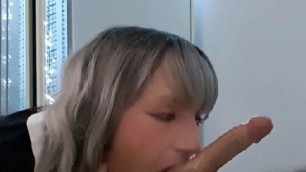 Skinny crossdressing Nikki gets cum on her bum