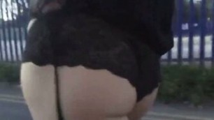 CD sissy in Public area with body stockings
