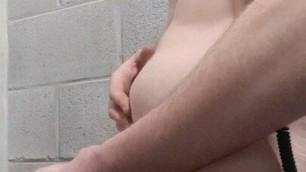 young girl transgenre masturbates in the toiletof a store