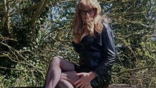Tranny on a Park Bench Pissing and Playing