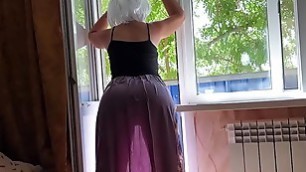 Step mom in a transparent dress shows her big ass to her stepson and waits for anal sex