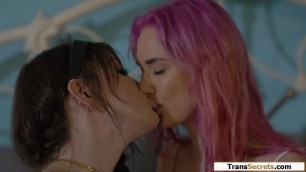 Busty tattooed shemale Lena Moon finally agrees to fuck bff